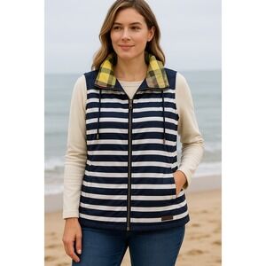G.H. Bass & Co Navy White Striped Quilted Vest Size XL Nautical Coastal Preppy‎